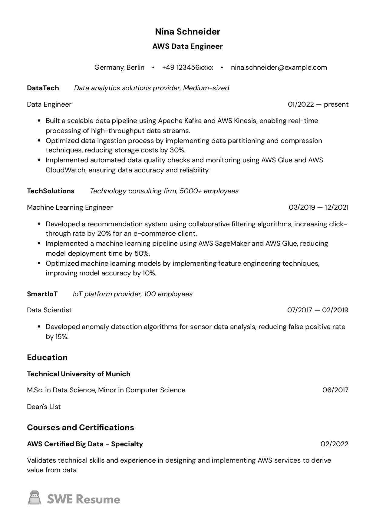 AWS Data Engineer Resume