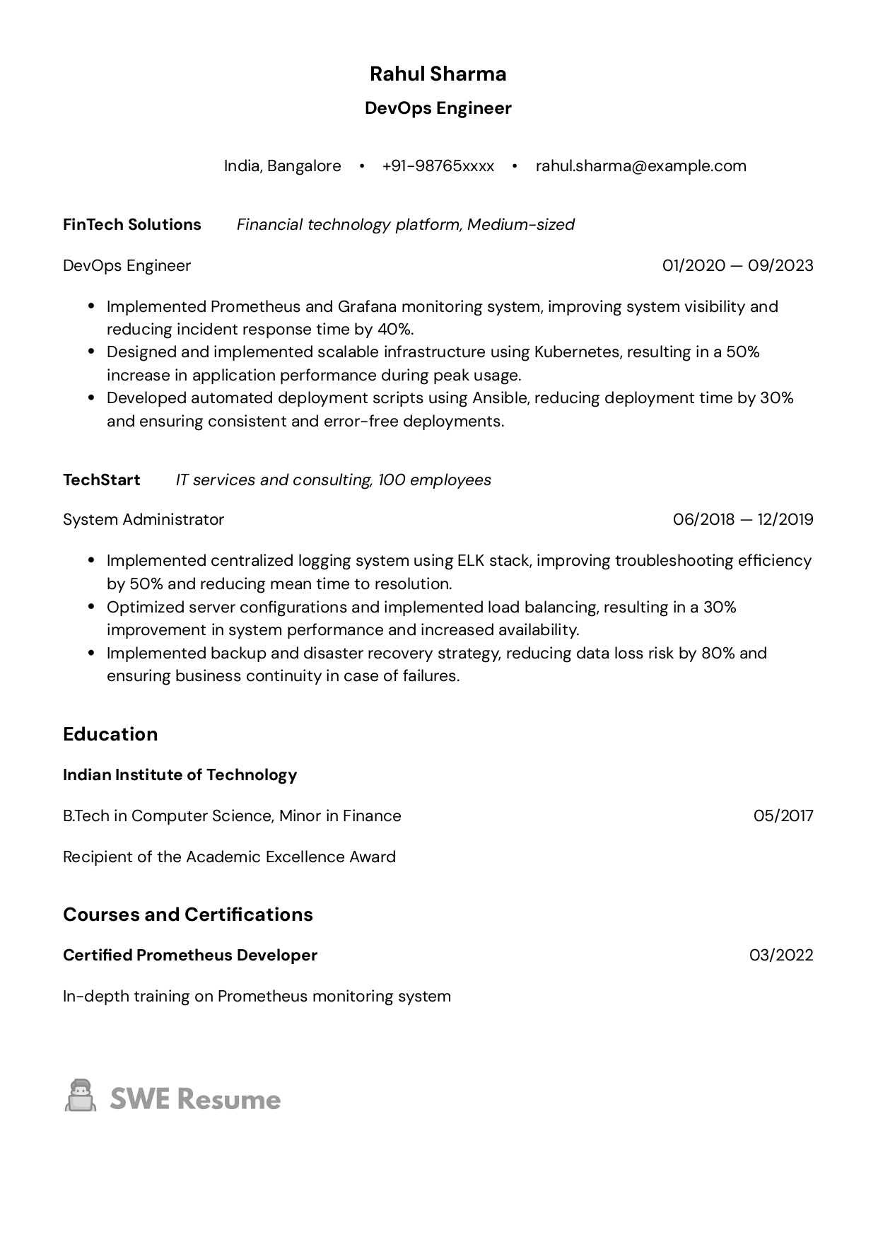 DevOps Engineer resume