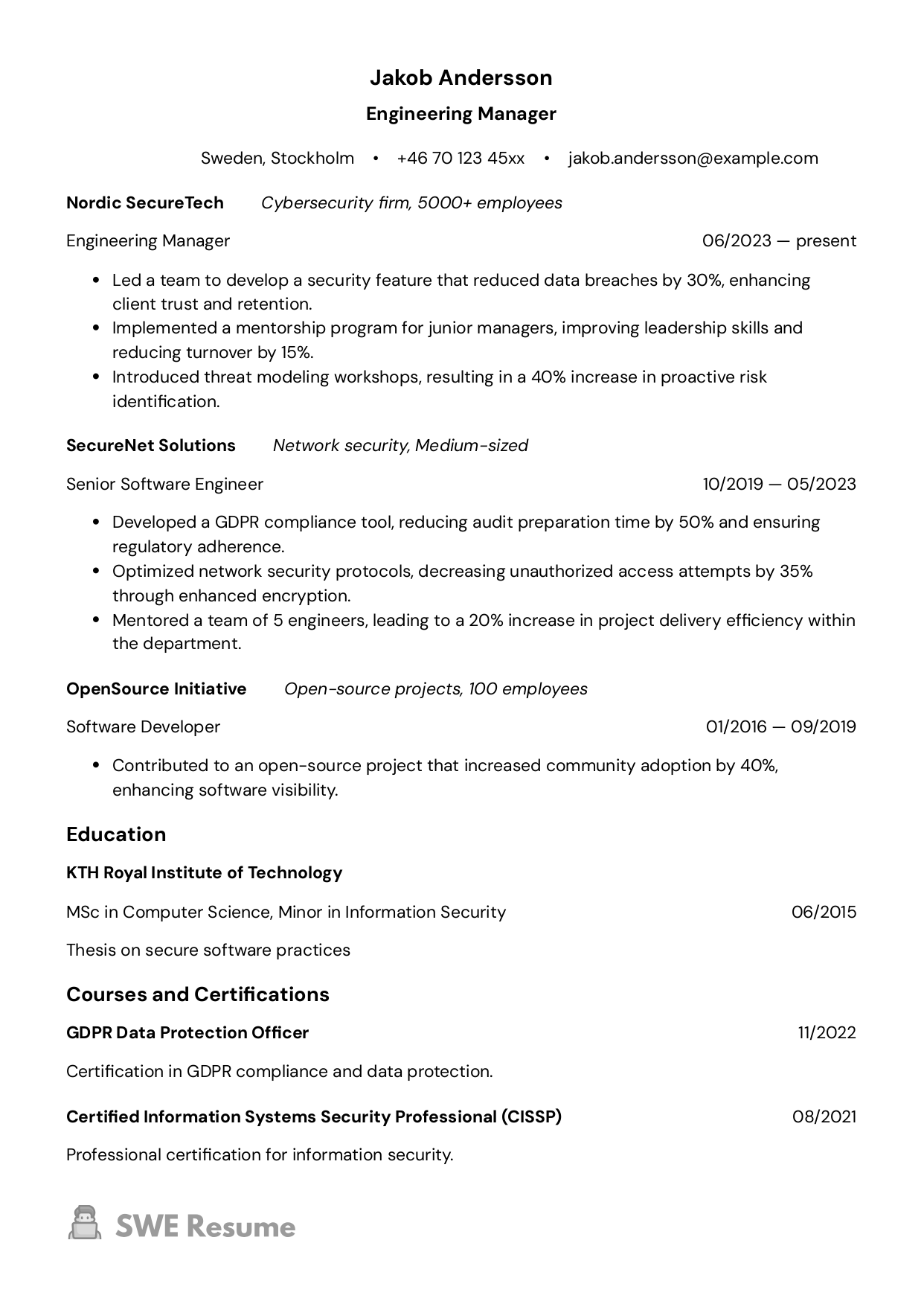 Engineering Manager resume