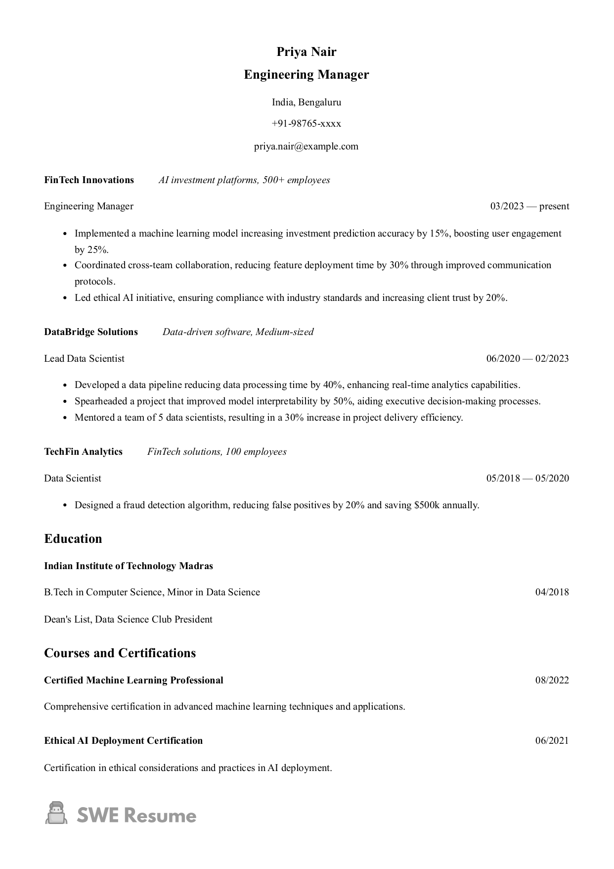 Engineering Manager resume