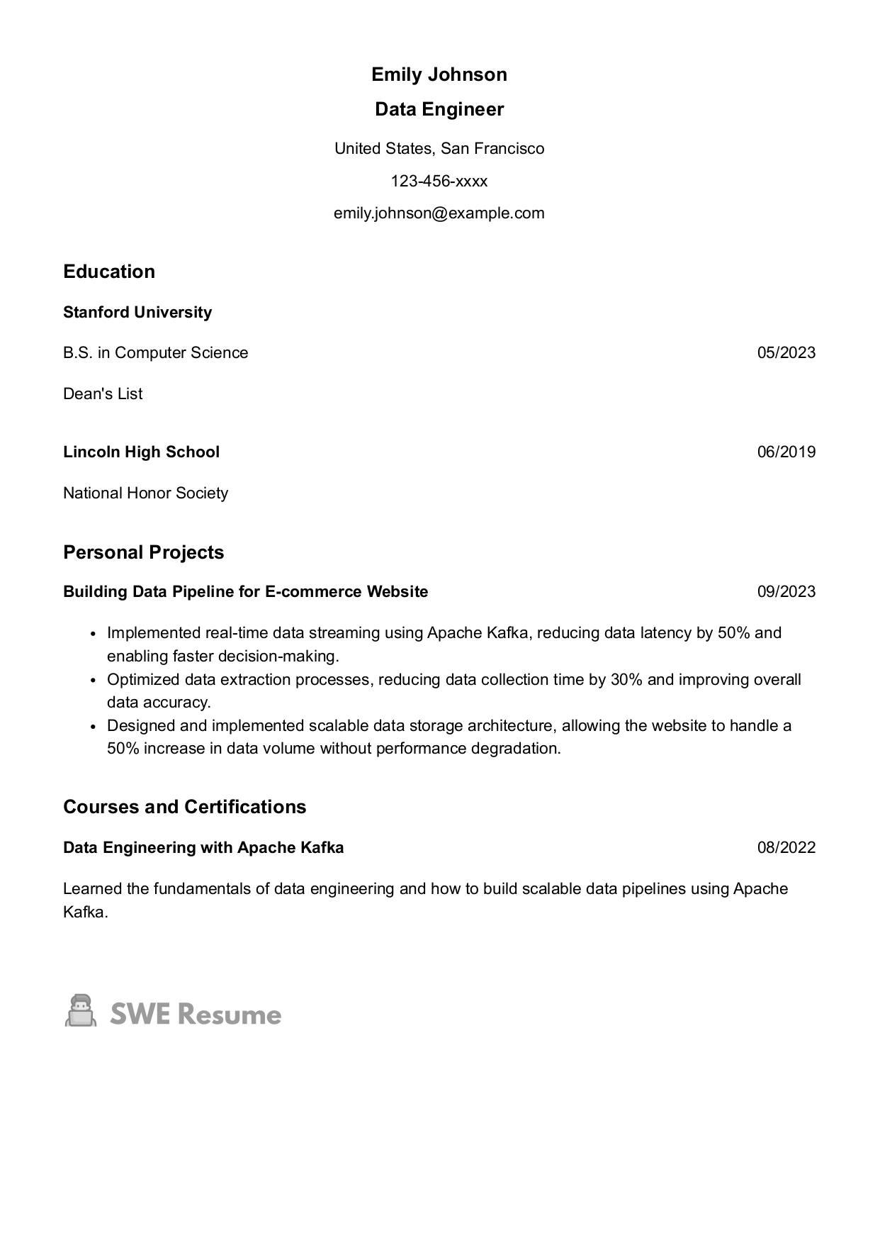 Entry-Level Data Engineer Resume