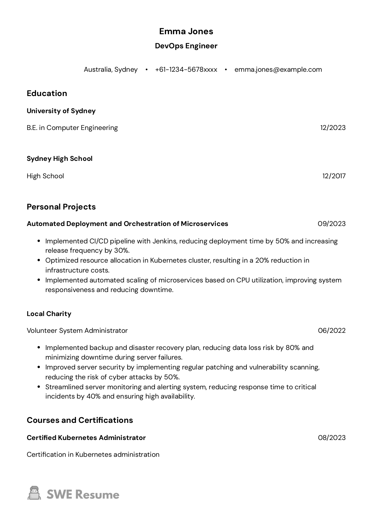 Entry-level DevOps resume