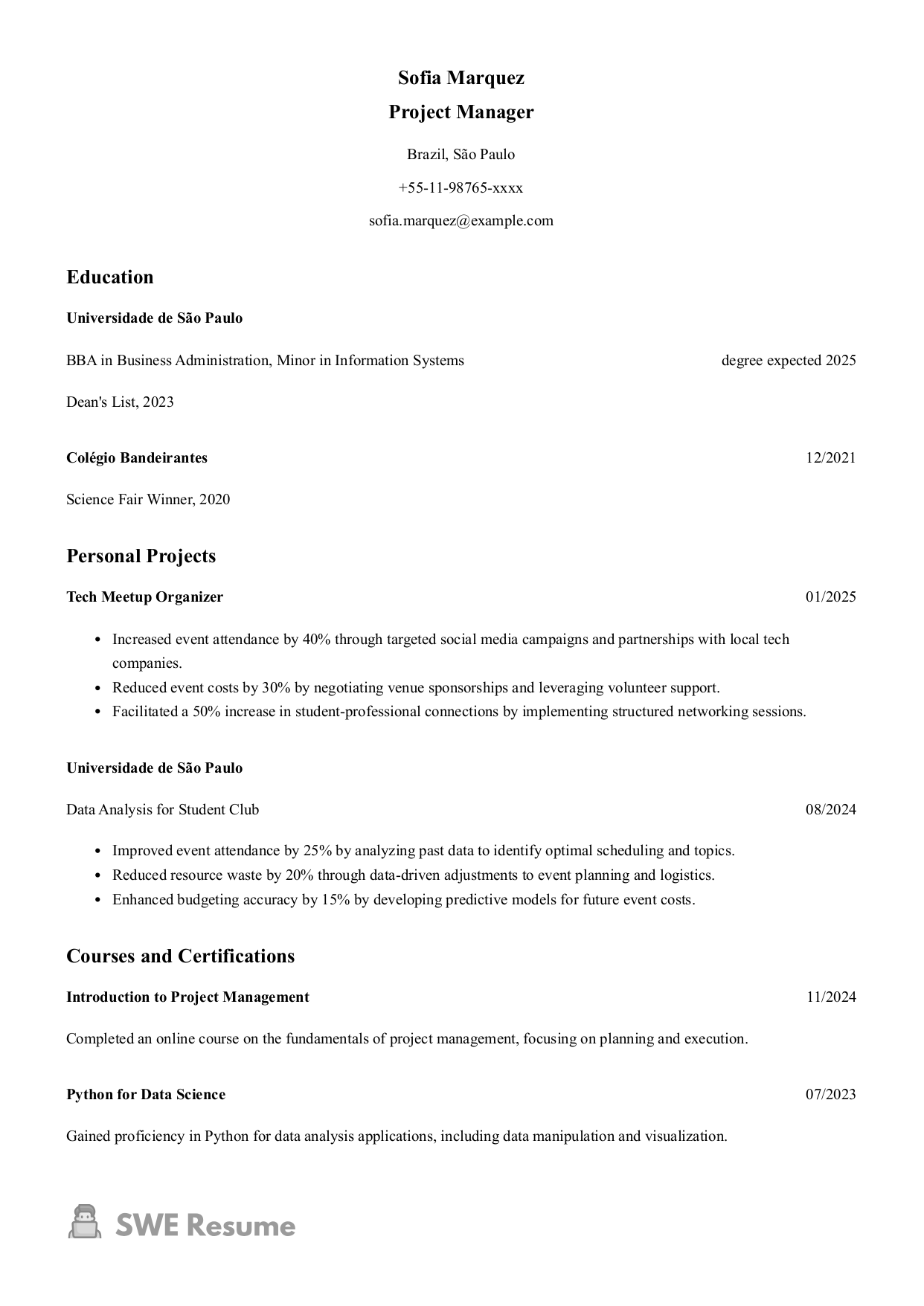 Entry-level Project Manager resume