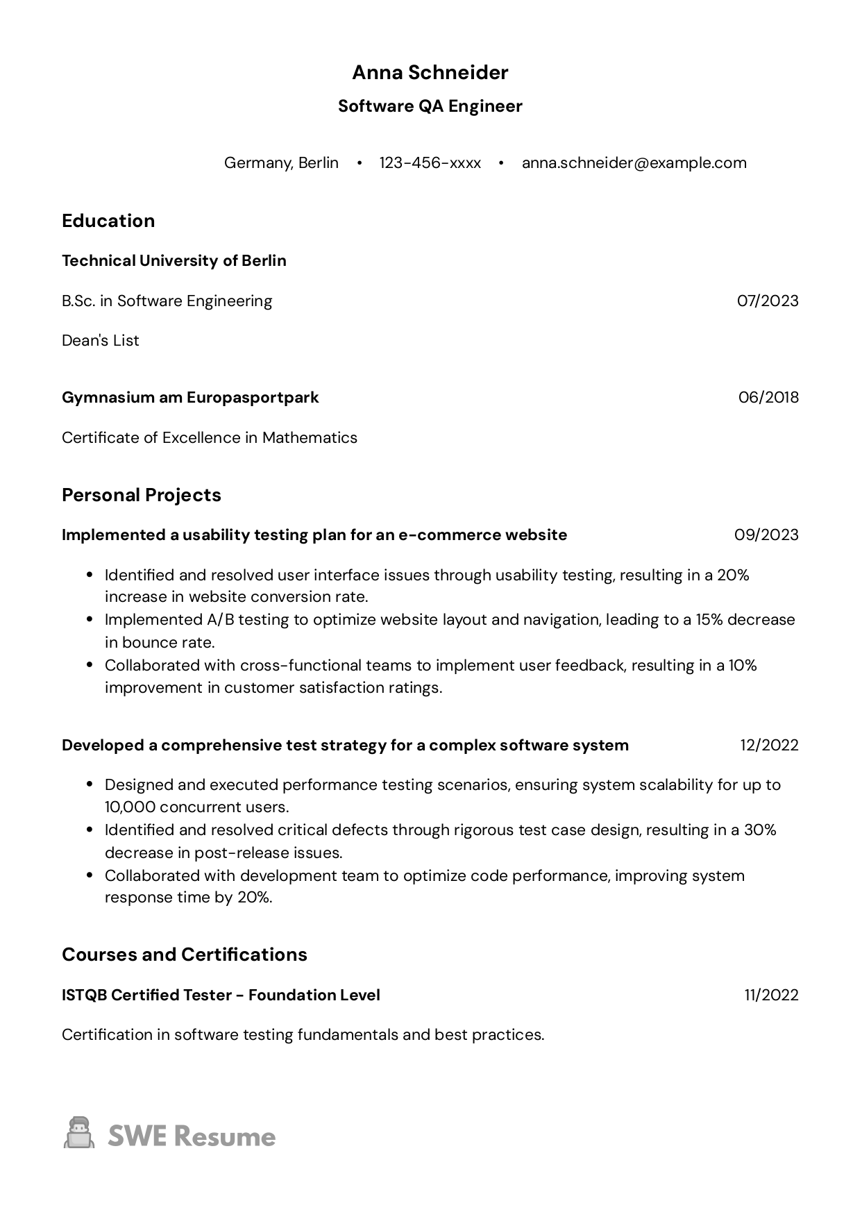 Entry-level Software QA Engineer resume