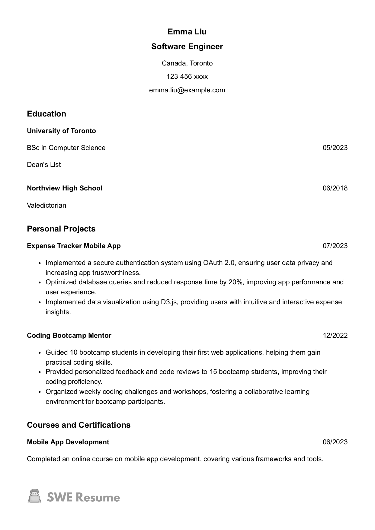 Entry-level Software Engineer resume