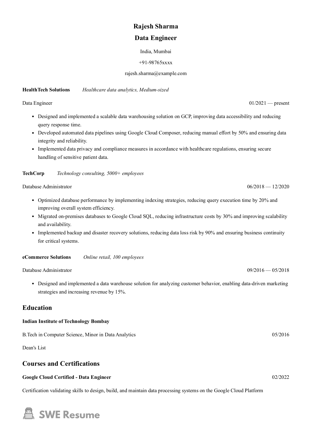 GCP Data Engineer Resume