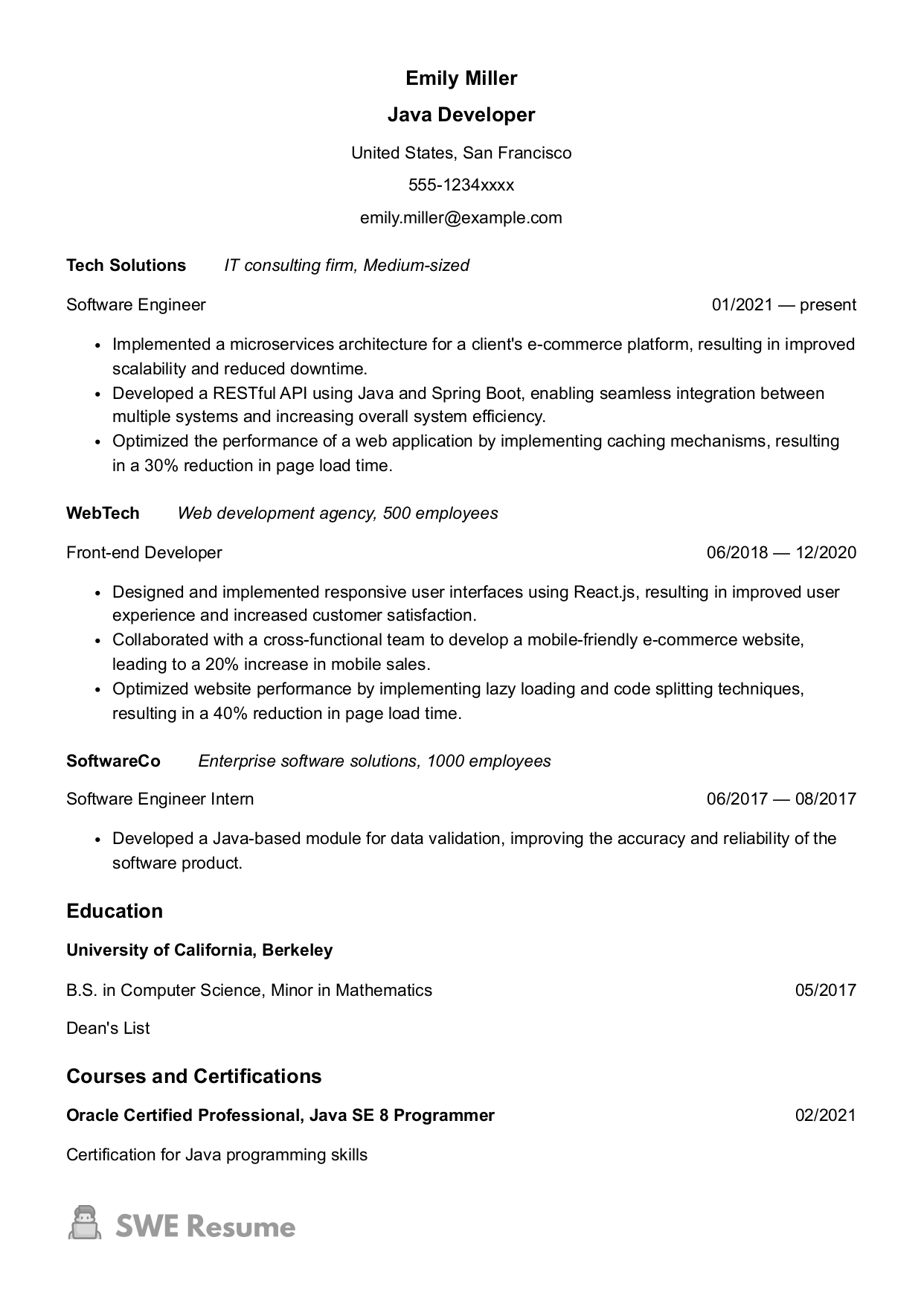 Java Developer Resume