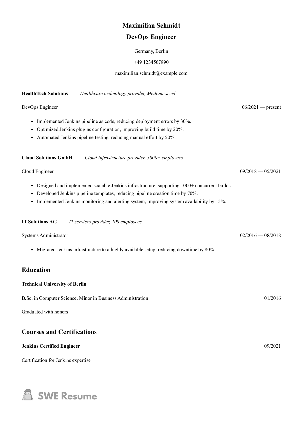 Jenkins DevOps resume