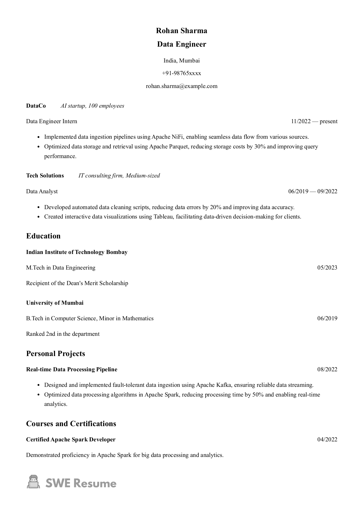 Junior Data Engineer Resume