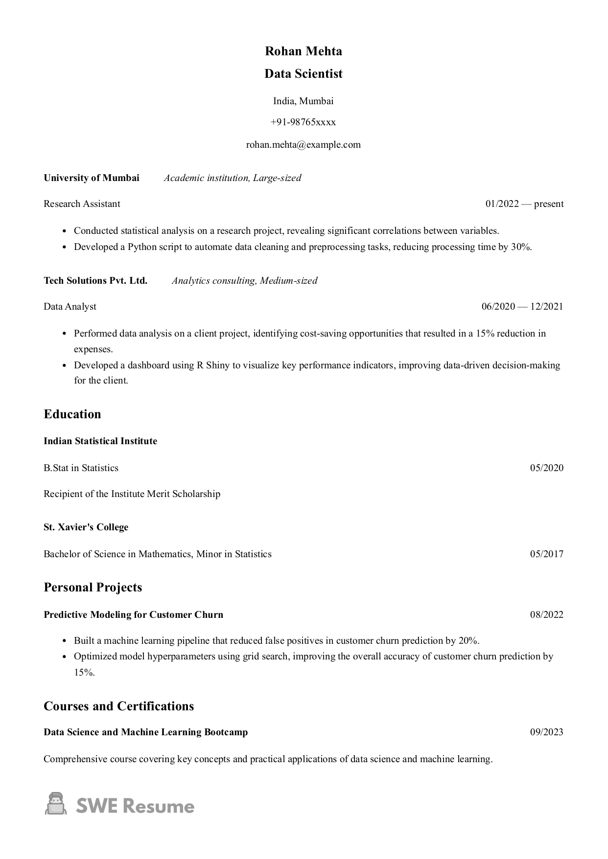 Junior Data Scientist Resume