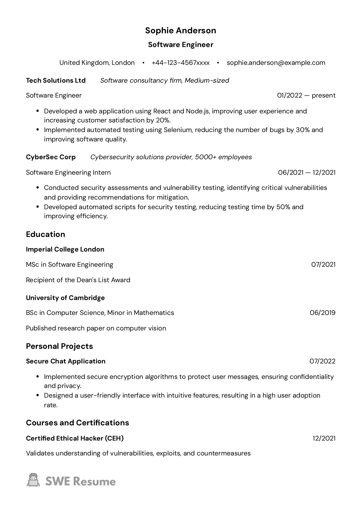 Junior Software Engineer resume