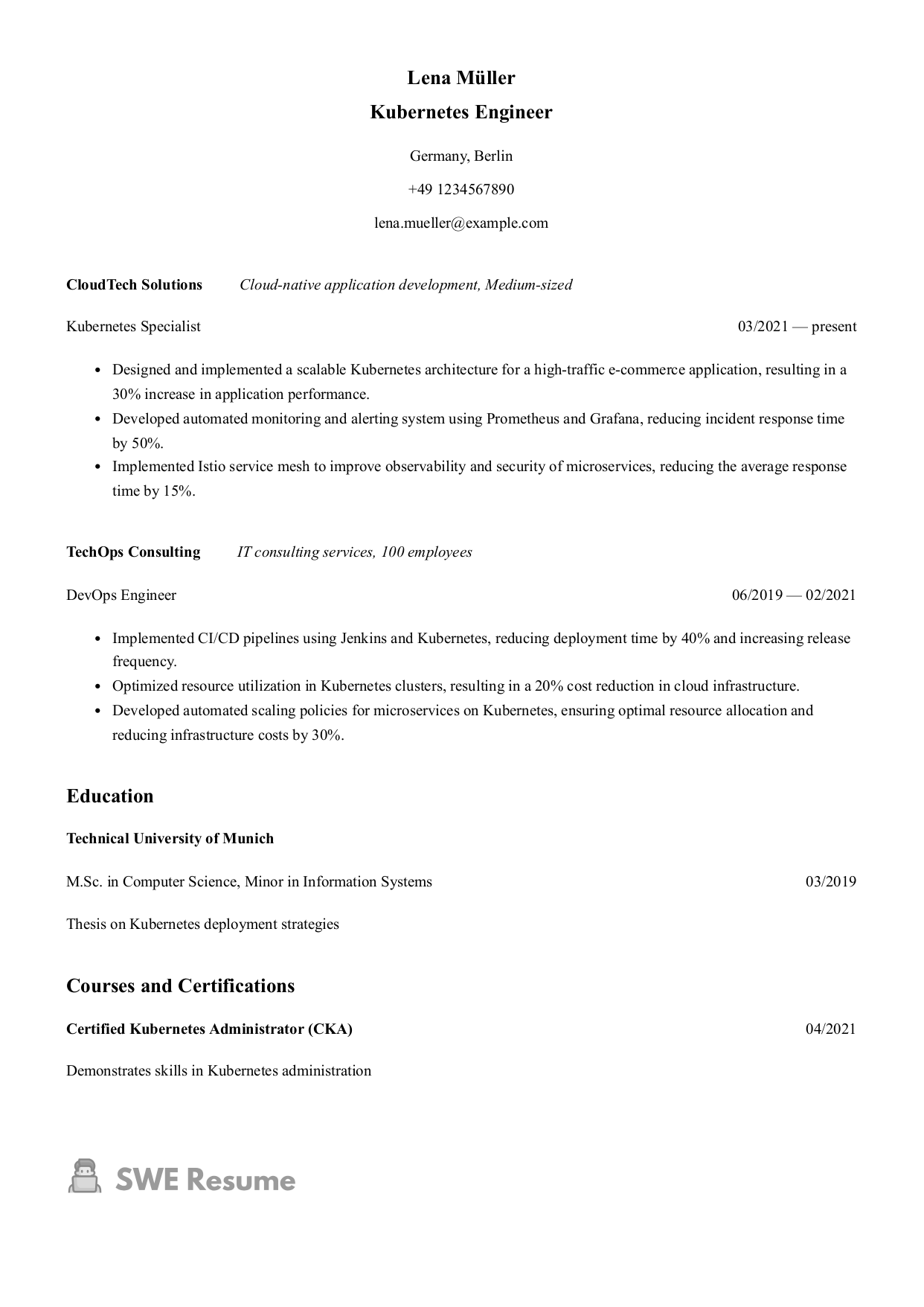 Kubernetes Engineer resume