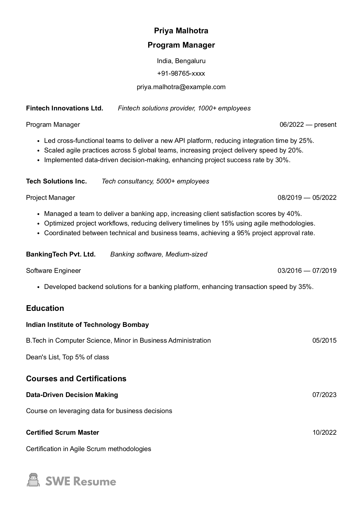 Program Manager Resume