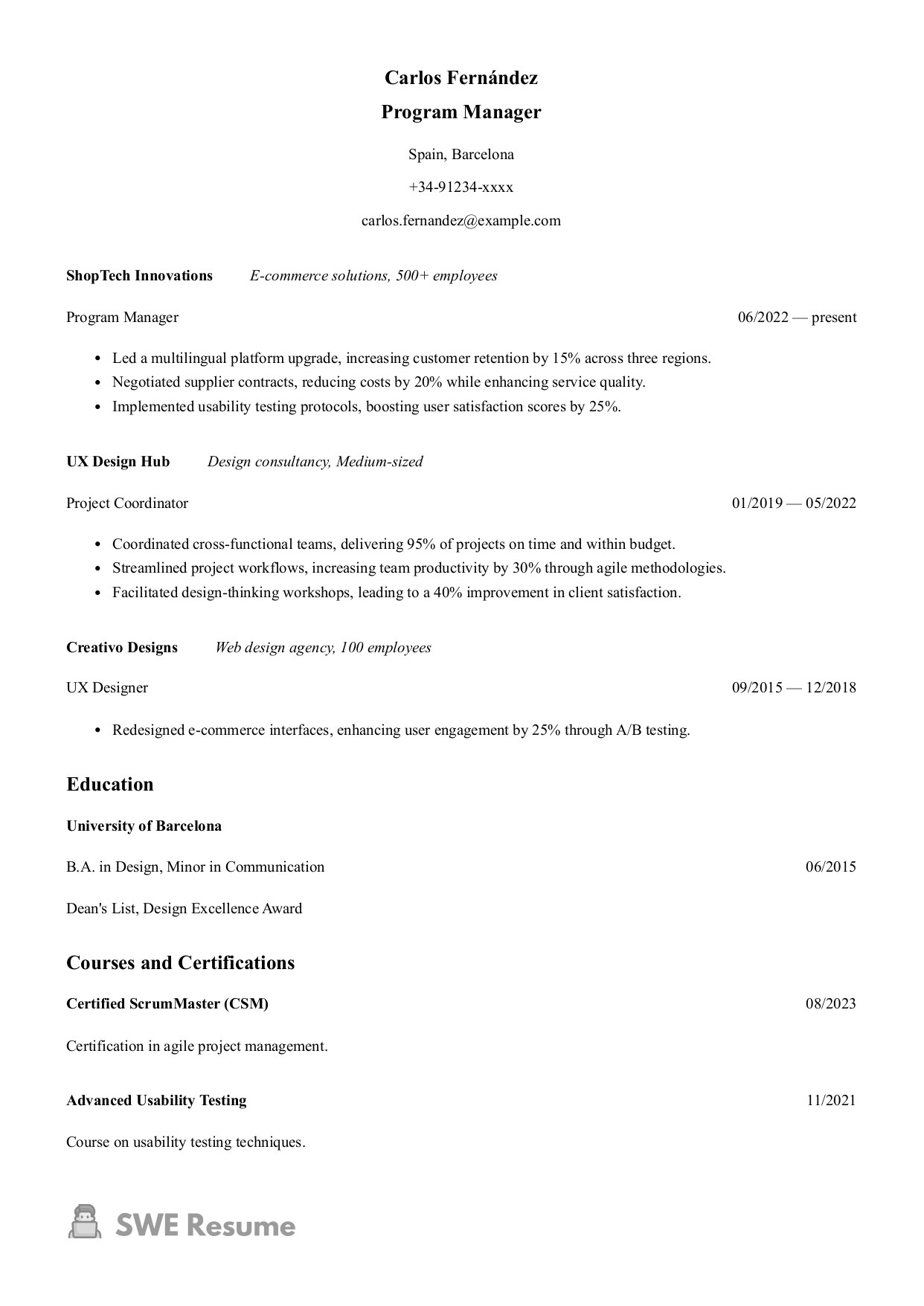 Program Manager Resume