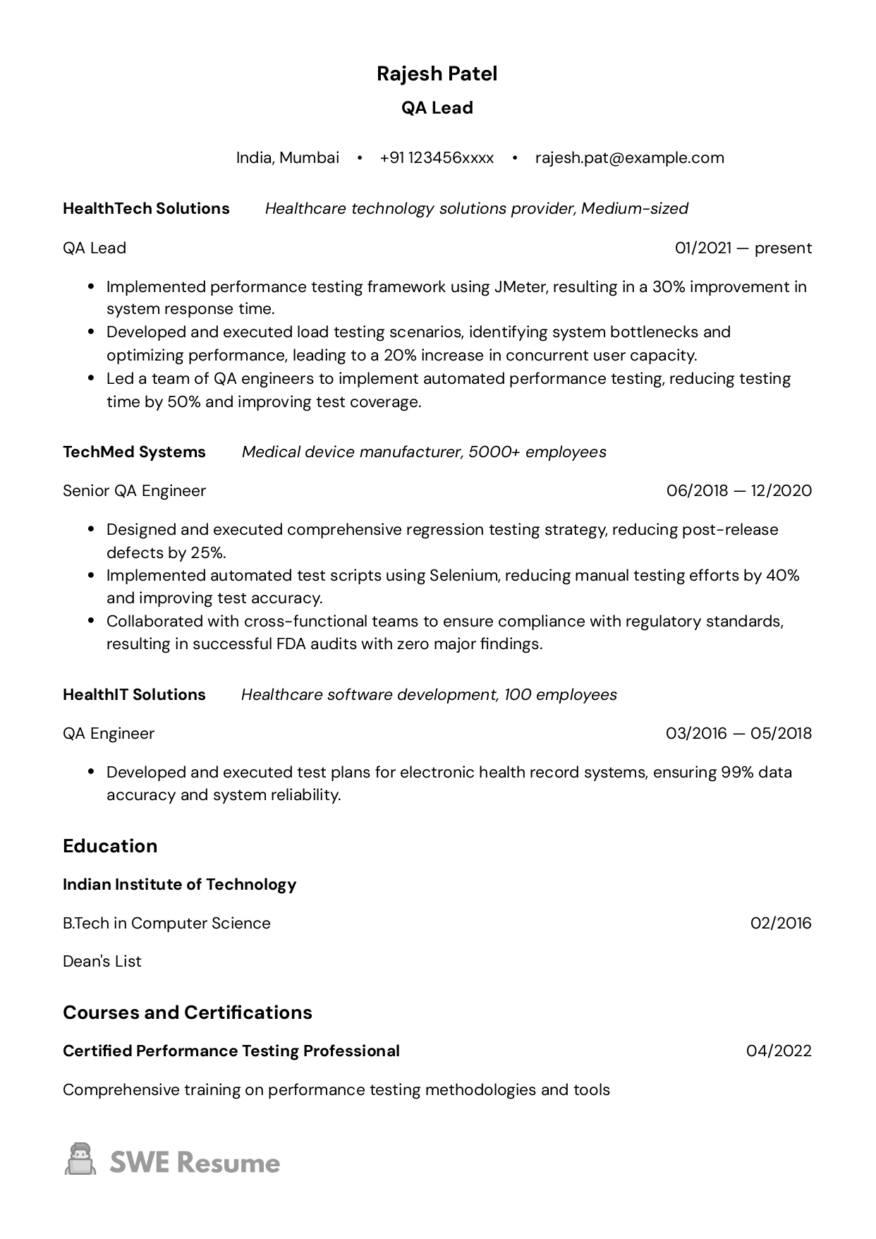 QA Lead resume