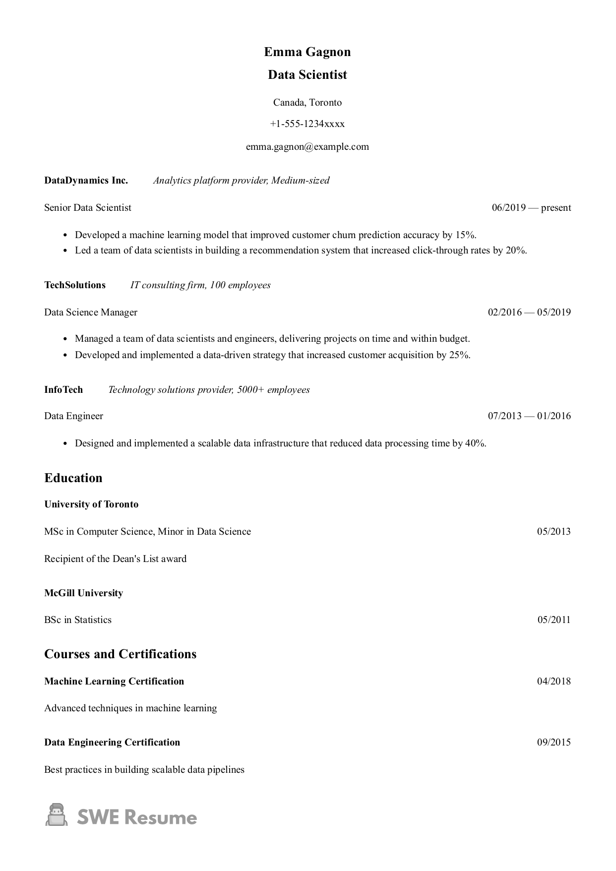 Senior Data Scientist Resume