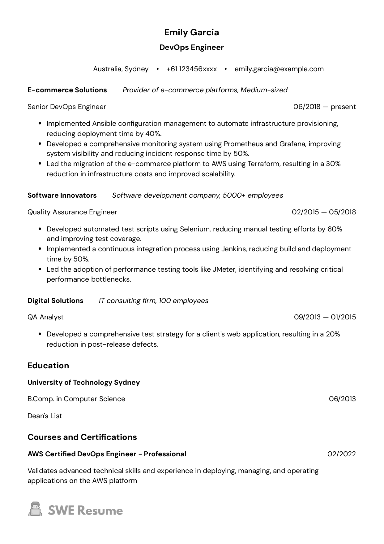 Senior DevOps resume