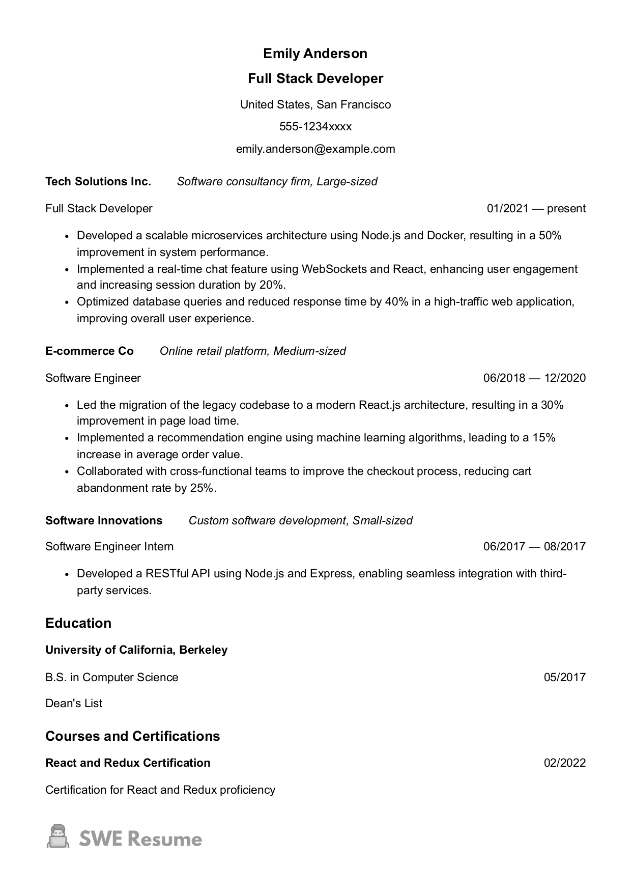 Senior Full Stack Developer resume