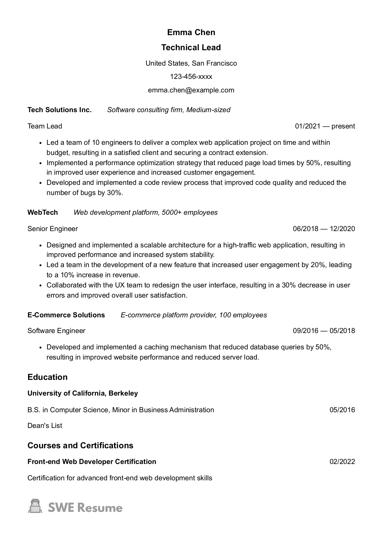 Technical Lead resume